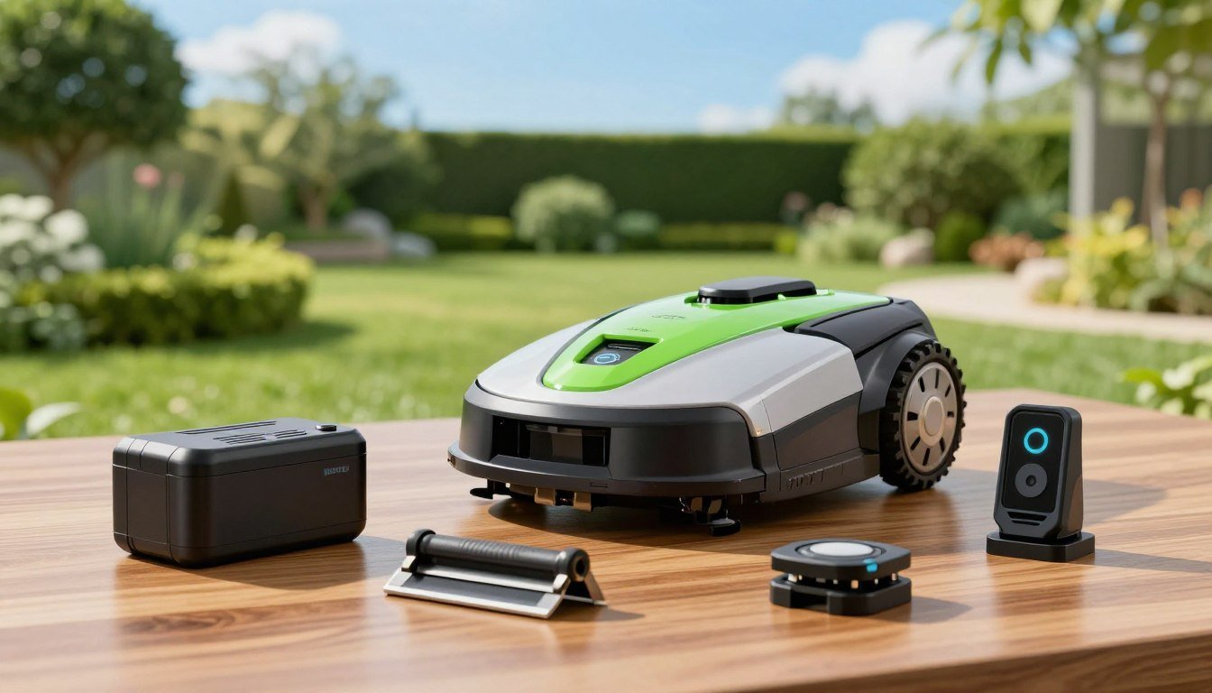 Accesorios de robot cortacesped: cuchillas de repuesto y estacas
