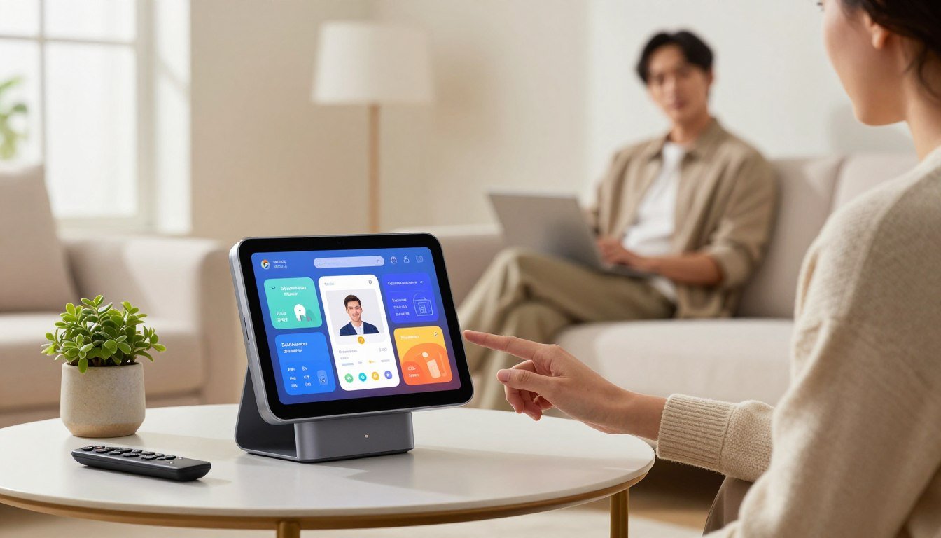 Google Nest Hub mostrando un panel de control del hogar